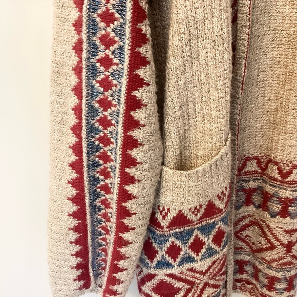 Lucky Brand Boho Southwest Geo Print Open Cardigan - Tan/Red/Blue - L - Picture 4 of 9